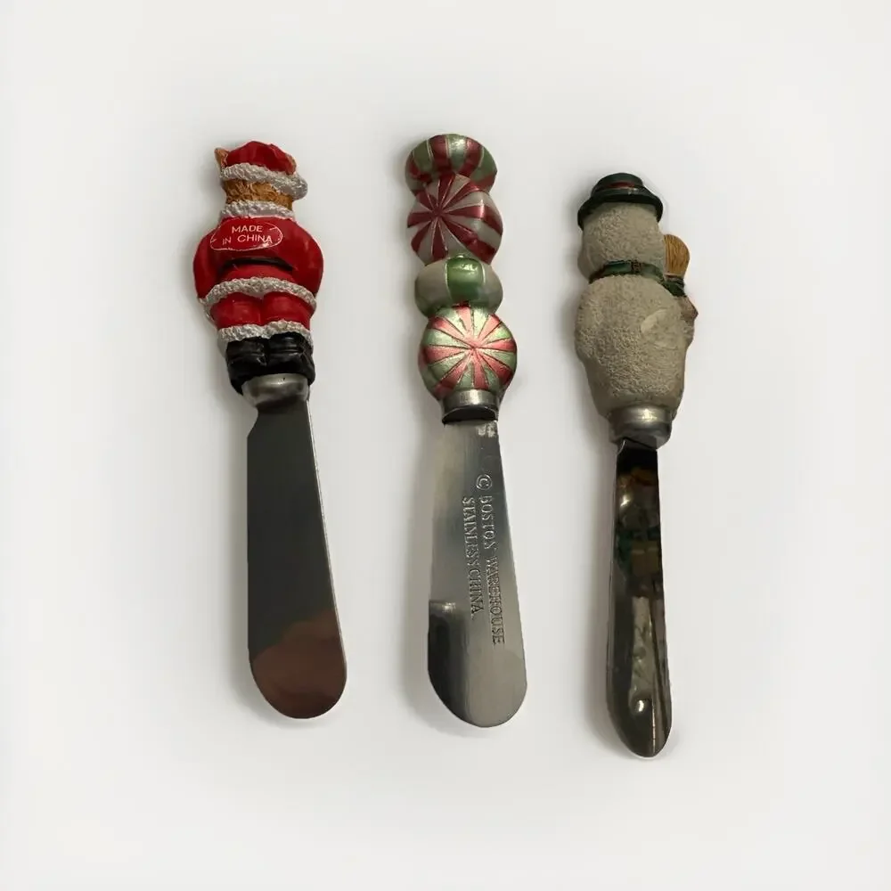 Boston Warehouse Christmas Resin Handle Cheese Spreaders Set of 6 Santa Snowman